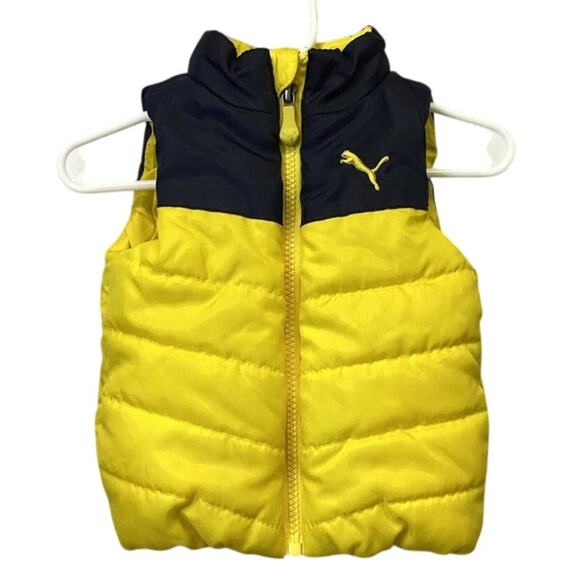 Puma Baby Boys 12 Month Bright Yellow Sleeveless Full Zip Puffer Jacket Vest - Picture 1 of 5